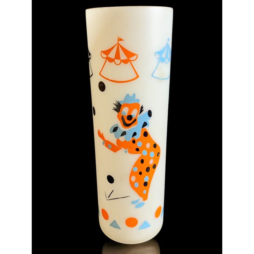 MidCentury Plastic Drinking Glass Clown Circus Theme 7 Inch